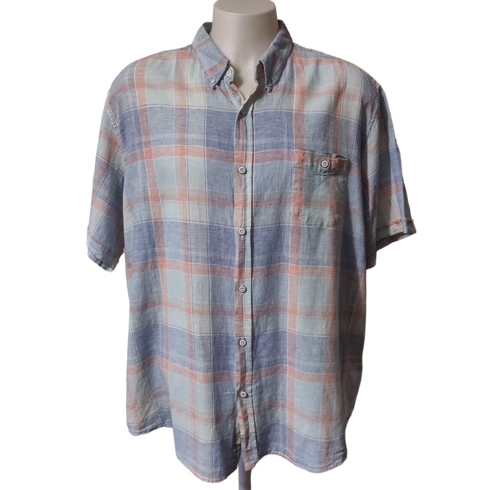 Weatherproof Shirt Men's Size 3XL Plaid Short Sleeve‎ Button Down Pocket Collar